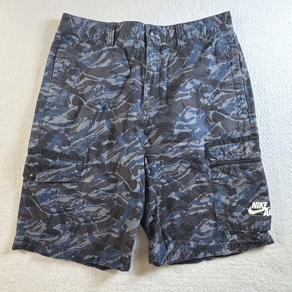 Nike Cargo Shorts Mens 32 Medium Tiger Stripe Camo Ripstop Blue Performance VTG
